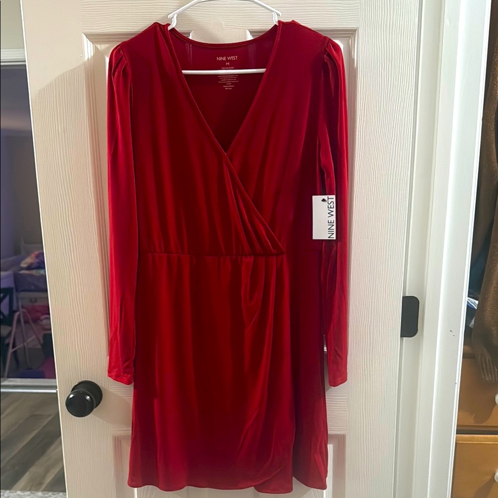 Nine West Red Faux Wrap Dress – Medium